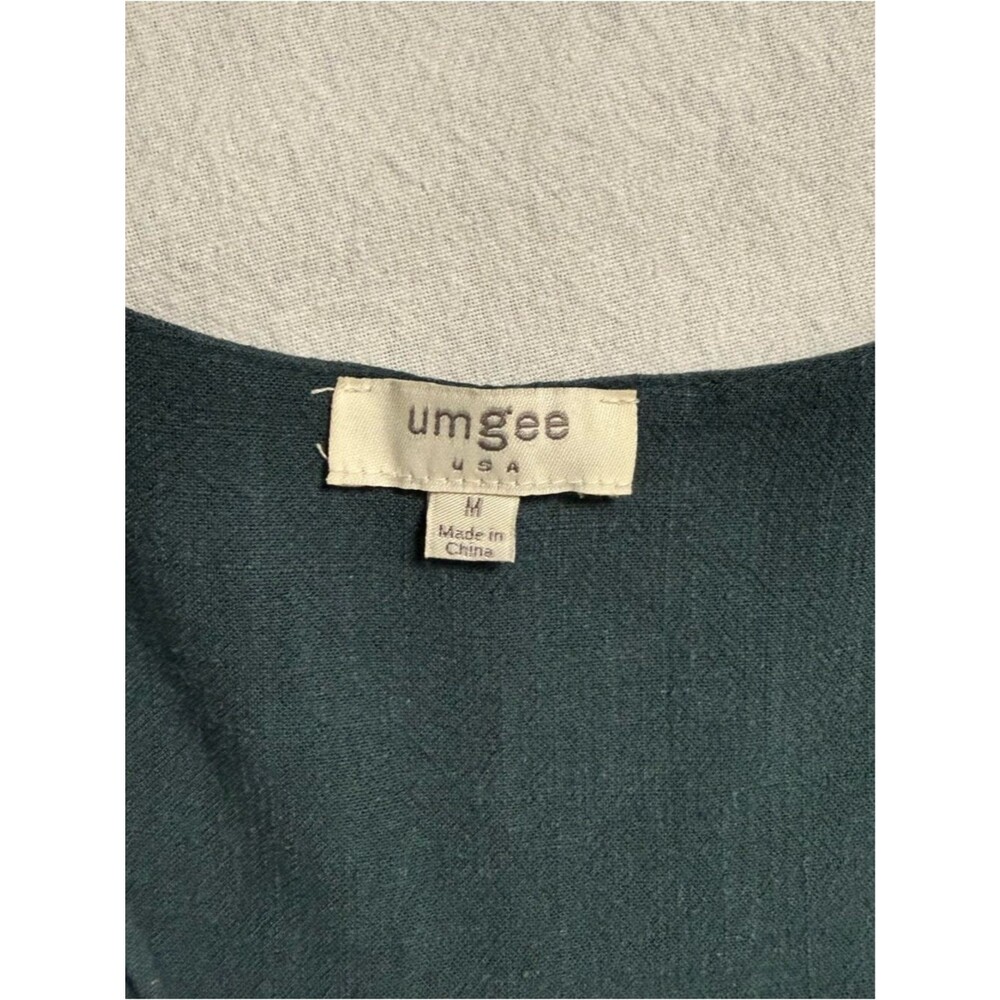 Umgee Boho Flowy Tunic Top Slate Blue Bell Sleeve Frayed Hem M - Picture 6 of 10